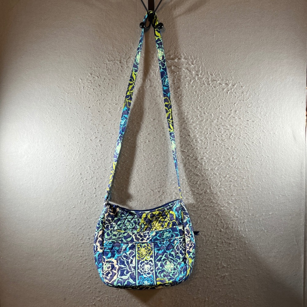 1448 | Vera Bradley Quilted Floral Cotton Adjustable Crossbody Bag Blue Green OS